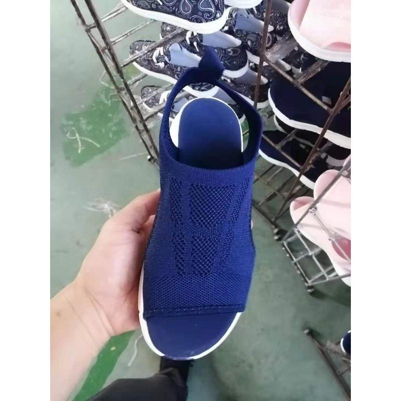 Large Size Thick-bottomed Wind Knitted Rhinestone Hot Drill Breathable and Lightweight Women's Elastic Fly-woven Casual Sandals