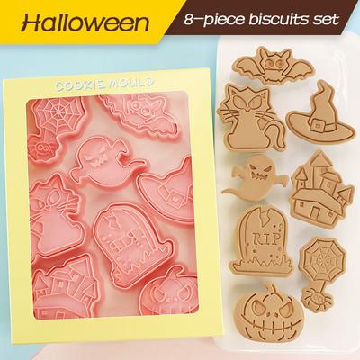 8Pcs/set Happy Halloween Bakeware Cookie Mold Biscuit Mold Ghost DIY Cartoon Press Baking Mold Halloween Party Cookie Tools Gift