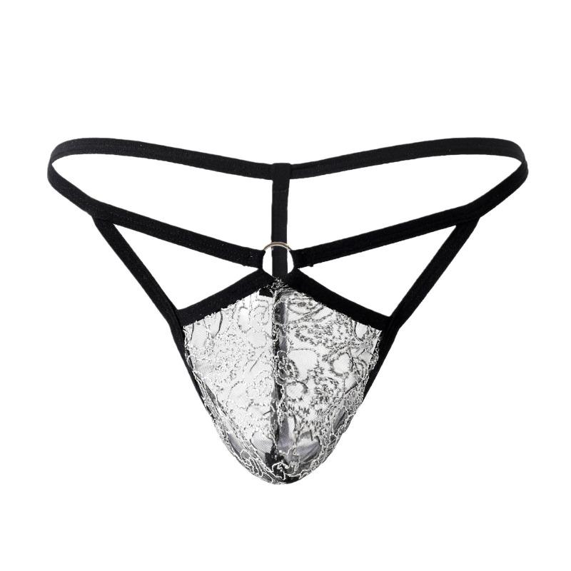 Sissy Lingerie Men'S Floral Lace See Through T-Back Thong Low Waist G-String Cut Out Mini Pouch Panties Crossdressing Underwear