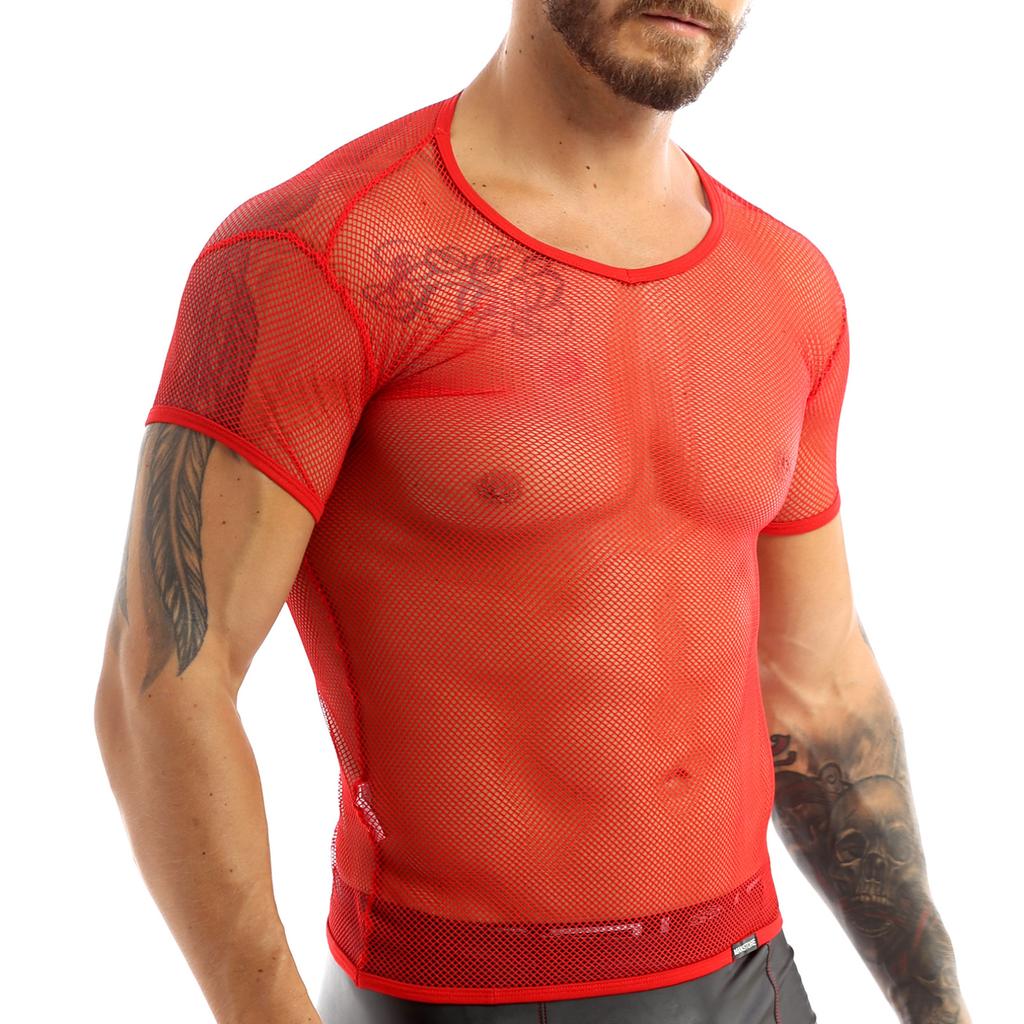 Mens Short Sleeve Mesh Tops Gym Wear Muscle T-shirt Sports Tee Shirts