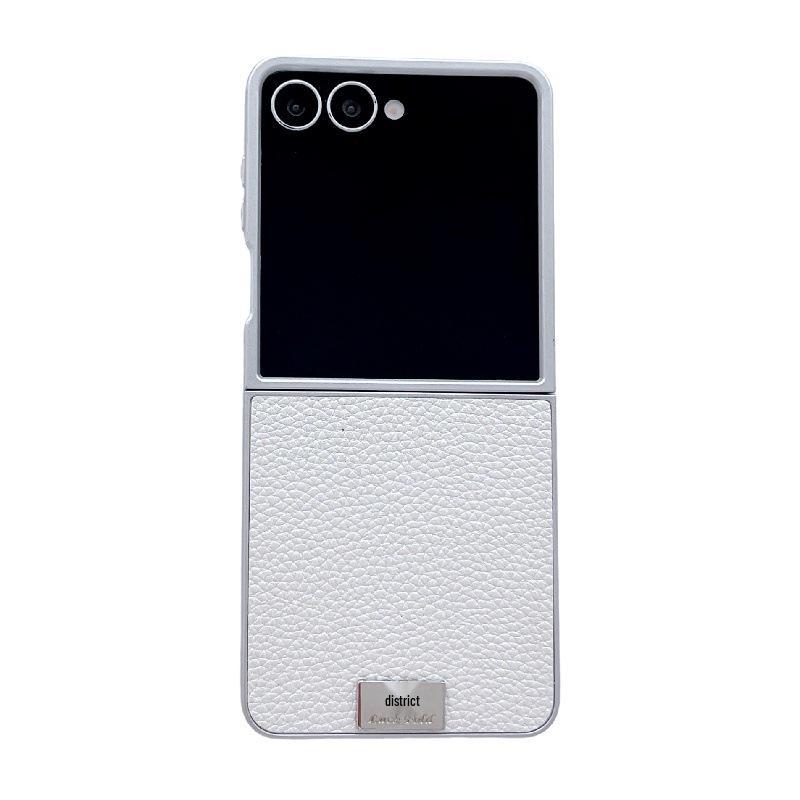 Silver Edge Lychee Pattern Samsung Z Flip7 Case, Drop-Proof, Anti-Scratch, Compatible with 5th/6th Gen