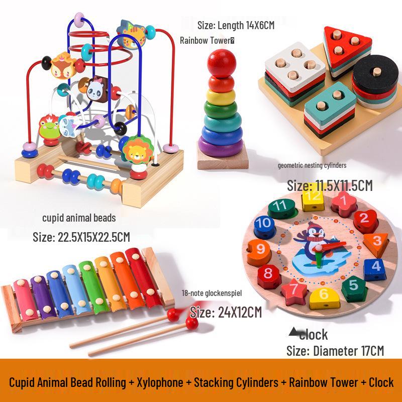 Multi-functional Animal Bead Maze: Wooden Three-Track Toy for Infant Hand-Eye Coordination & Early Education.