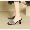 Luxury Designer Shiny Crystal Slippers Women Outdoor Slides Black High-heeled Sandal Bling Sandalias Open Toe Glitter Flip Flops