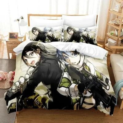 Anime Asada Shino Sword Art Online Bedding Set Duvet Cover Bed Set Quilt Cover Pillowcase Comforter King Queen Size Boys Adult