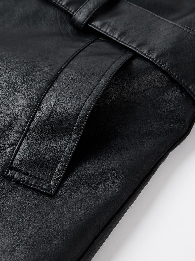 Men's Korean Style PU Leather Mid-Length Windbreaker Jacket