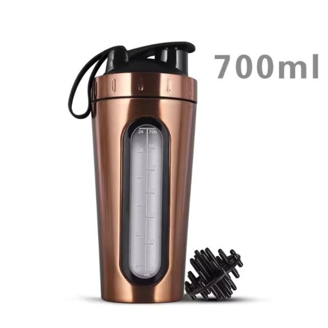700ML Sports Protein Shaker Bottle Stainless Steel Leakproof Gym Water Bottle Fitness Whey Protein Powder Mixer Cup with Scale 700ML