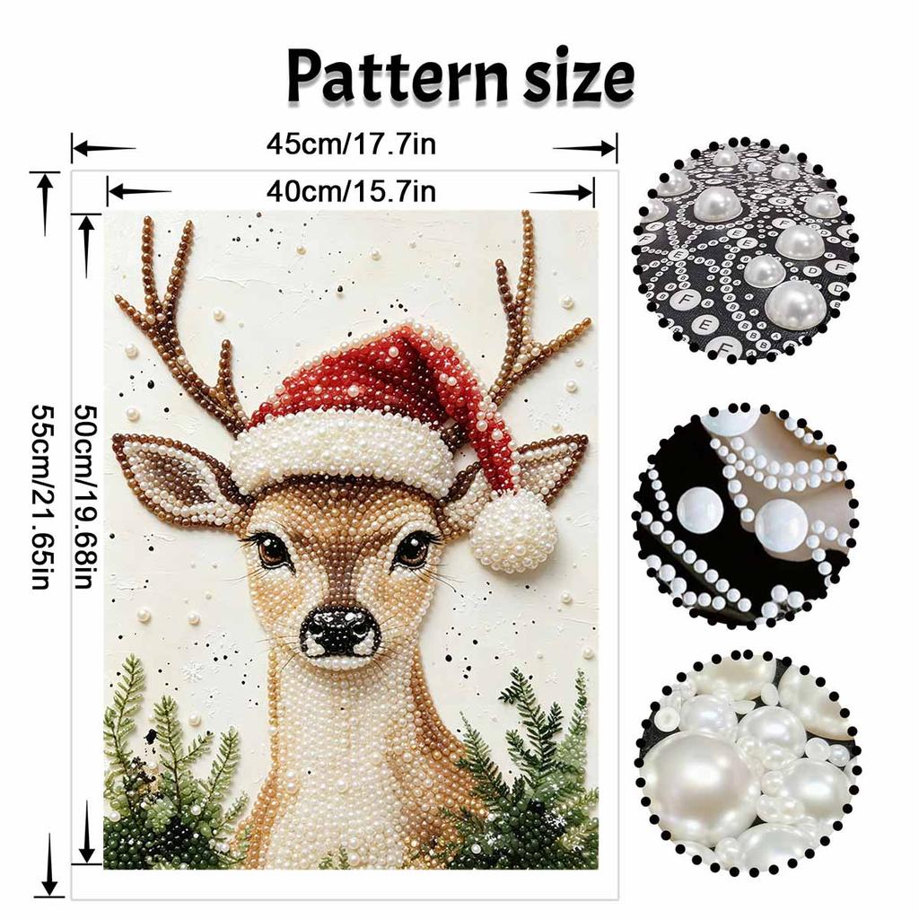 Frameless Pearl Painting Kit Christmas Deer Aesthetic Wall Art DIY Sparkling Bead Canvas Room Decor Creative Craft