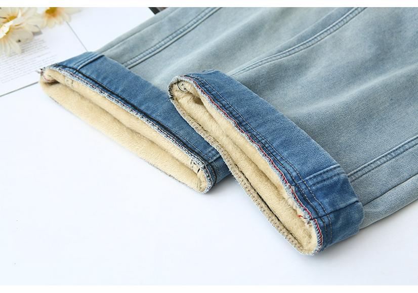 2025 Winter Plus Size High Waist Velvet Jeans, Floor-Length, Elastic Slimming, Thickened Long Pants for Women