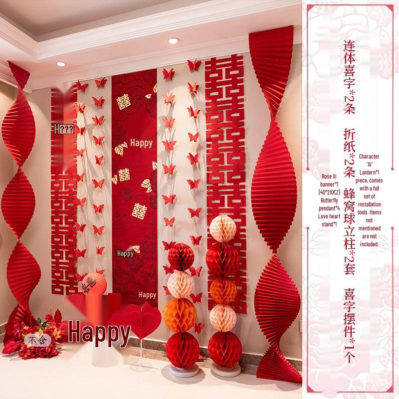 Wedding Decoration Set: Groom & Bride's Room Ornaments with Bunting & Robe Wall Décor