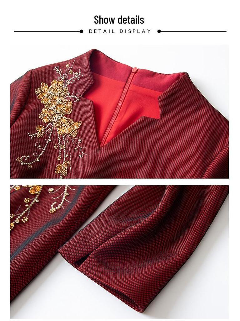 2023 Autumn Elegant Embroidered Qipao Dress for Middle-Aged and Elderly - Perfect for Weddings and Formal Events