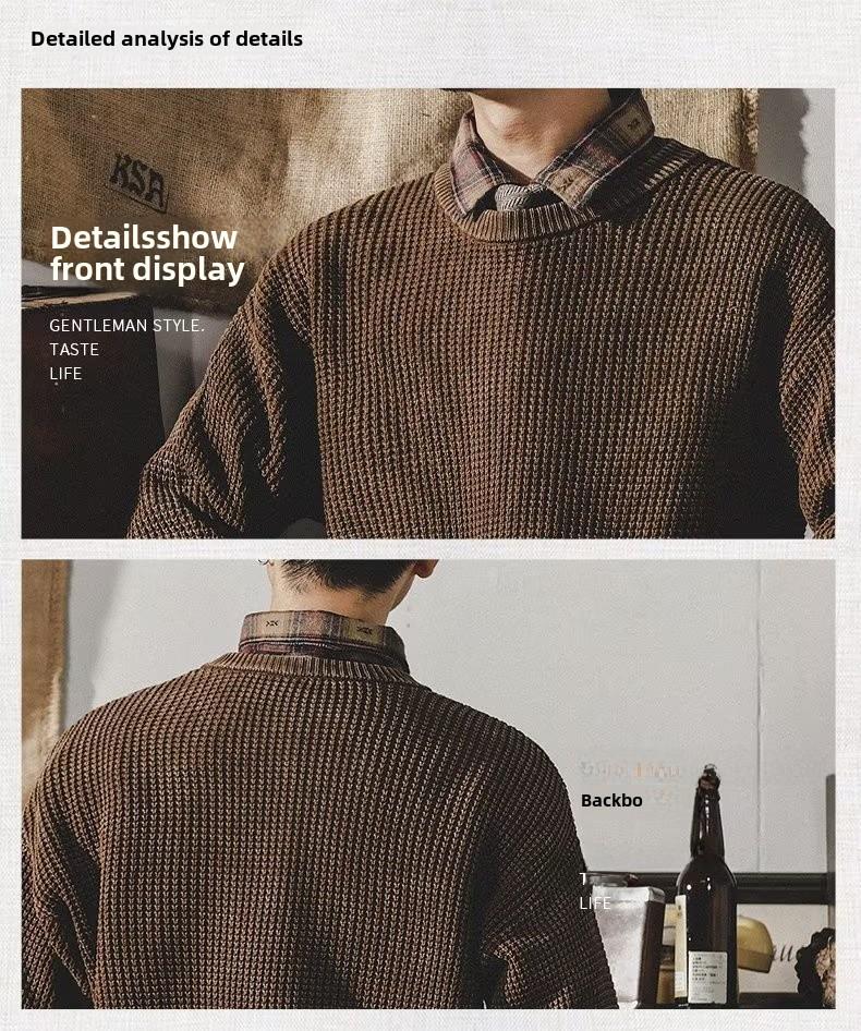 Men's Retro Heavy Washed Thick Sweater - Simple Winter Style