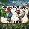 Vintage Metal Sign Old Rooster Cute Chick Rustic Farmhouse Wall Art Home Decor