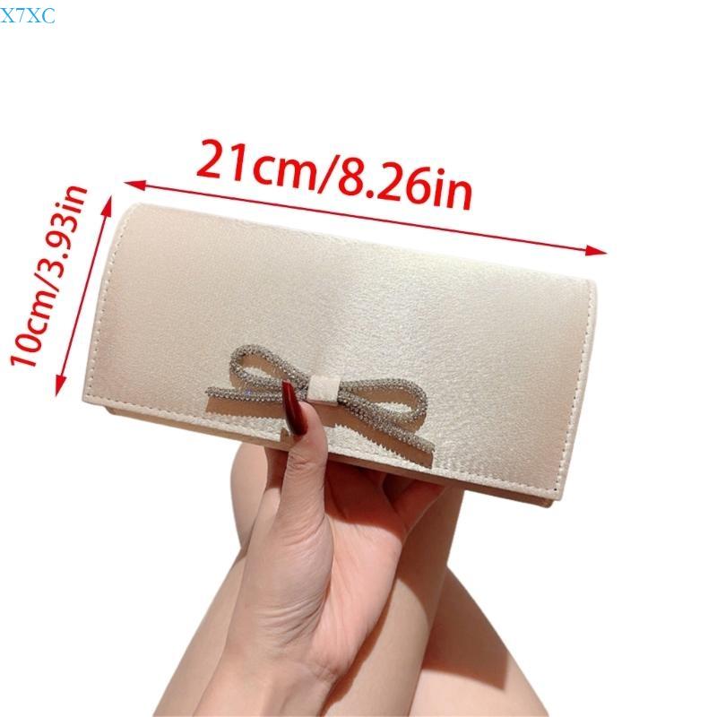 X7XC Fashionable Silky Evening Bag Rhinestones Bowknot Handbag for Formal Functions