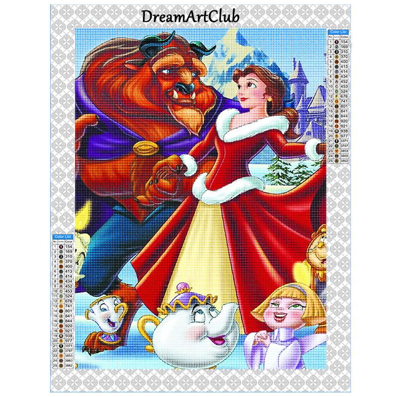 

Алмазная мозаика Красавица и Чудовище Картина Стразы AB Алмаз Принцесса Вышивка Крестиком Настенный декор Round 20x30cm