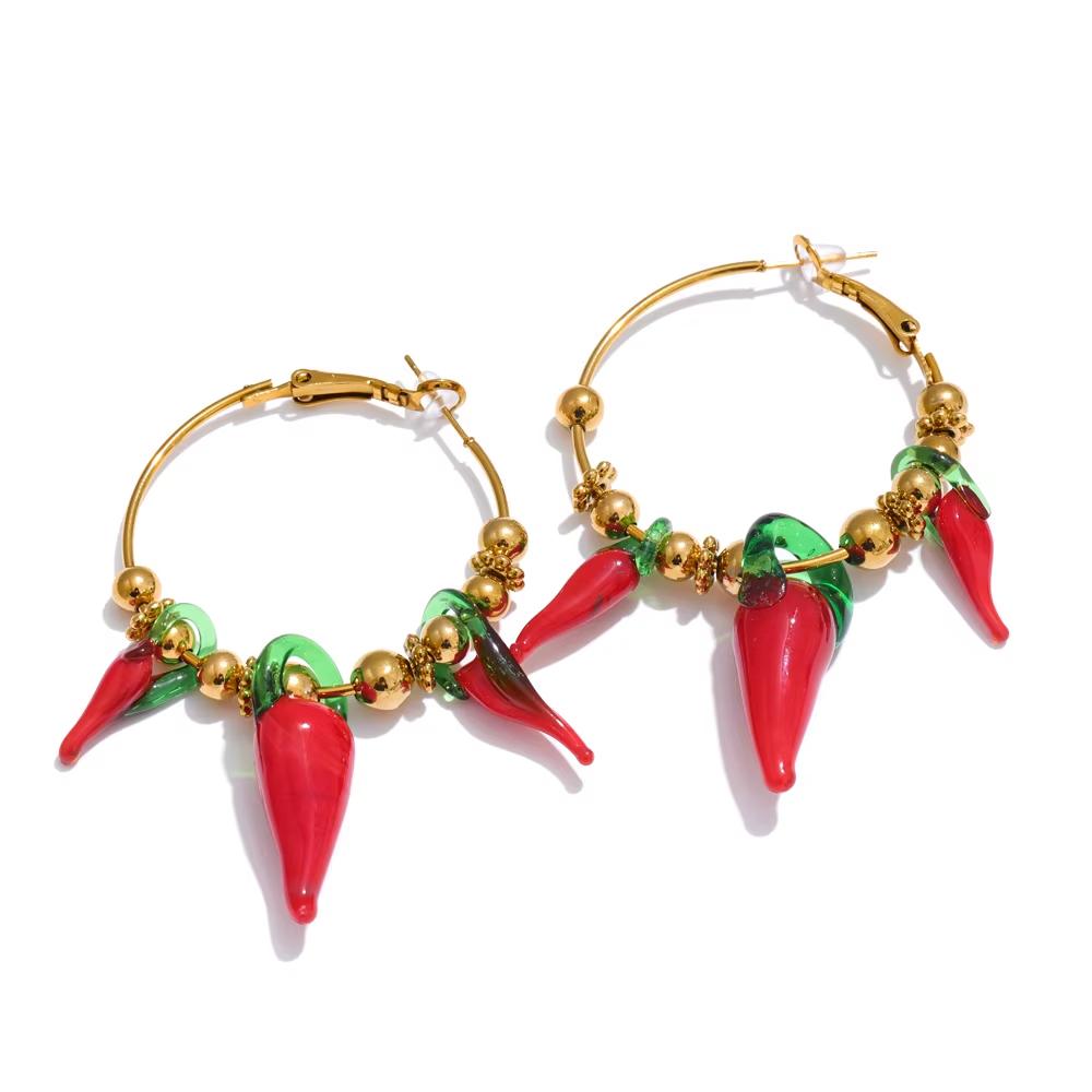 

Yhpup Hot Style Red Glaze Cherry Drop Necklace for Women 316L Stainless Steel Golden Exquisite Collar Jewelry Accessories