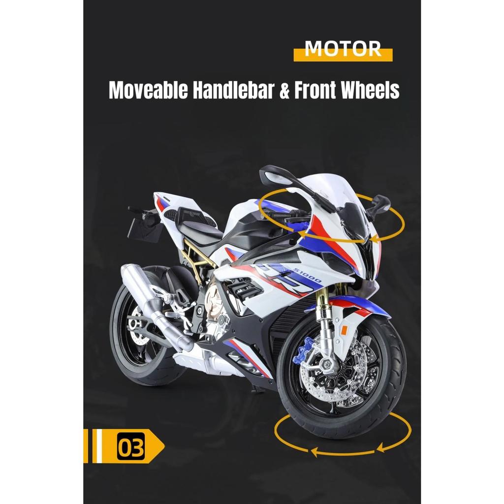 1/9 BMW S1000RR Racing Toy Motorcycle for Children Diecast Metal Large Size Model Super Racing Lightable Collection Gift for Boy