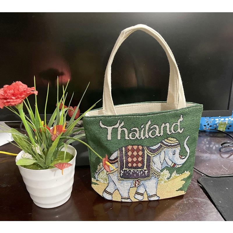 Small canvas bag double-sided embroidered tote bag elephant tote bag large capacity women's bag tote bag