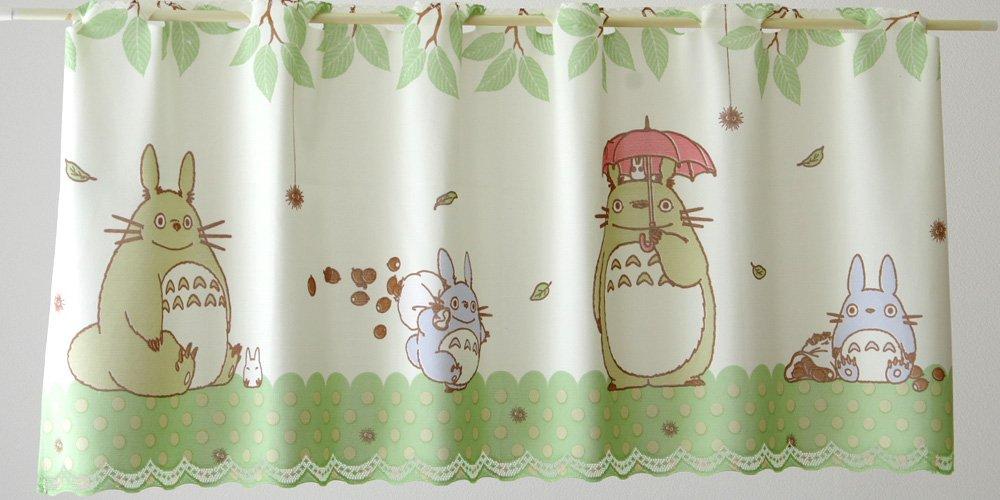 Cafe curtain for small windows featuring the "My Neighbor Totoro Acorn Forest" design [IT-DM], approximately 120 x 47 cm (#9842199)