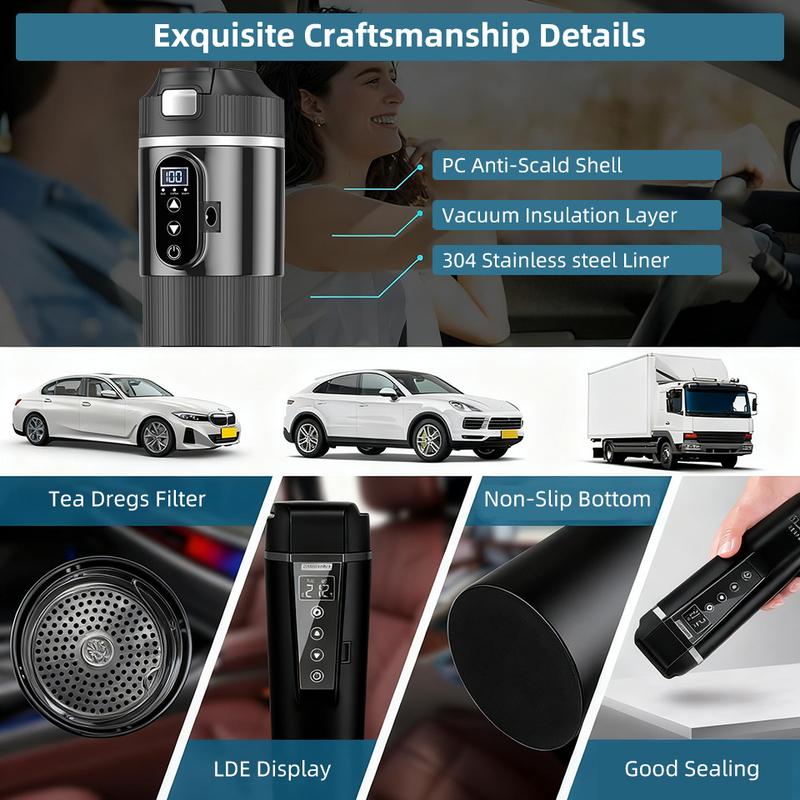 12V/24V Car Kettle Portable Electric Travel Kettle Car Heater 500ML Hot Water Boiler Small Hot Water Heater For Tea Coffee Milk