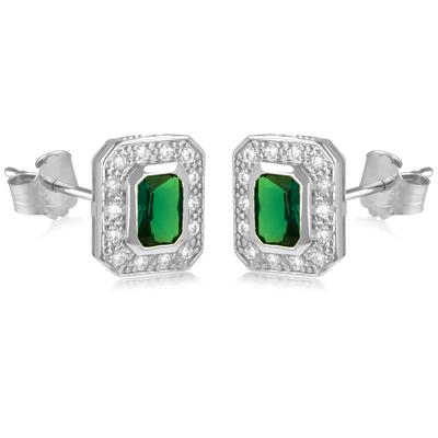 [Q8877] - Silver Earrings 'Sissi' Emerald Green Silver White (rhodium-plated) - 10x8 Mm
