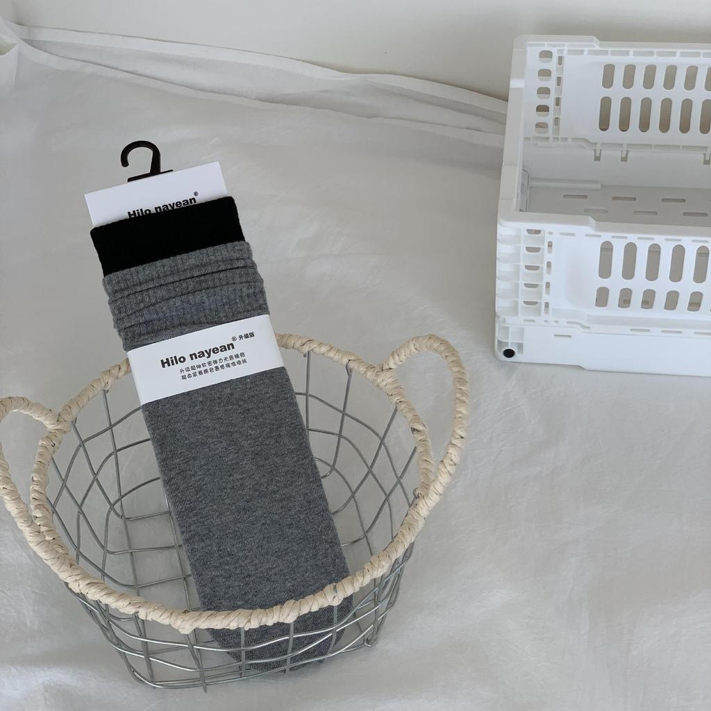 Essential Contrast Color Ribbed Cotton Mid-Calf Socks - Four-Season Japanese Style for Women