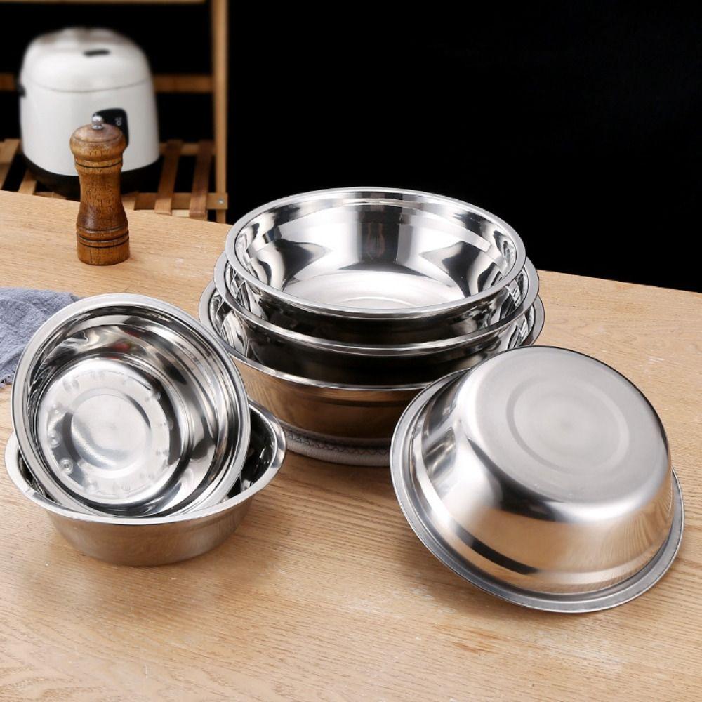 New Round Stainless Steel Bowls Thicken Multiple Sizes Prep Bowls Soup Bowl