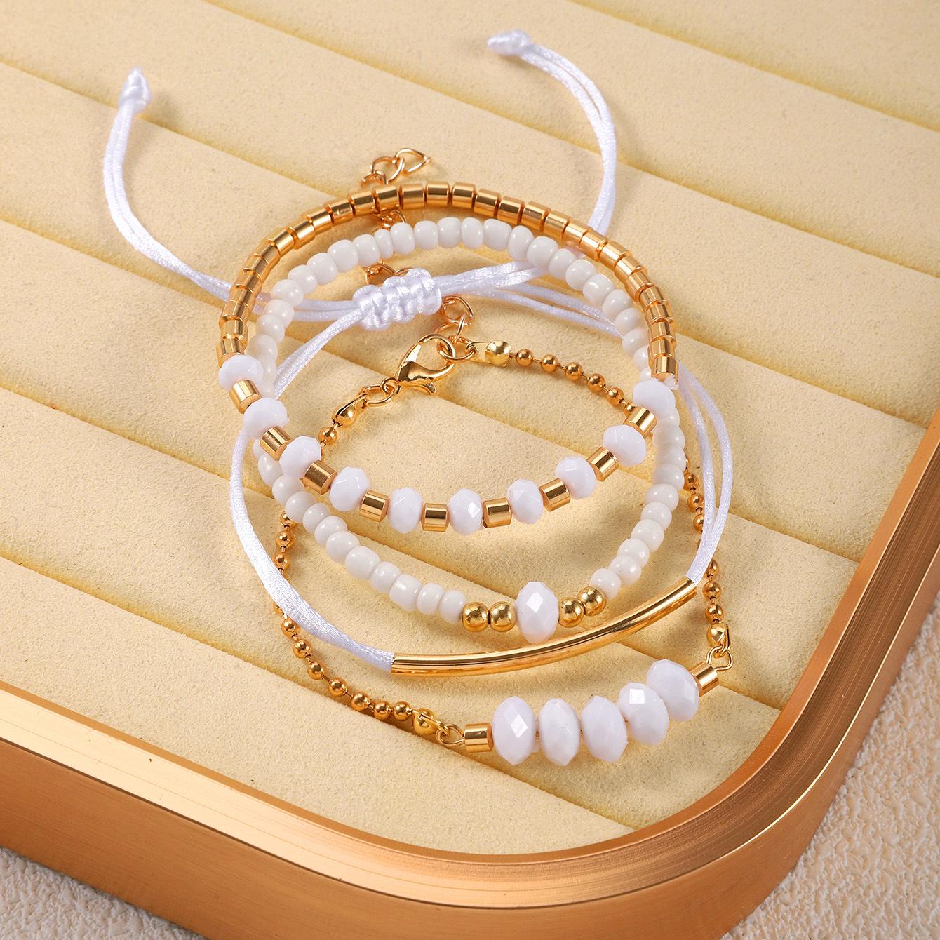 

Hot-selling retro five-color rice bead bracelet four-piece set versatile handwoven bracelet bracelet jewelry set белый
