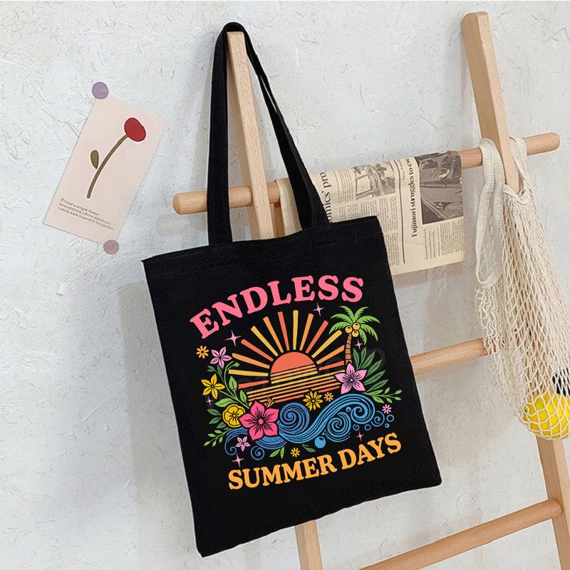 Casual Student Canvas Bag Eco Bag Summer Beach Flowers Printed Large Capacity Shoulder Bag