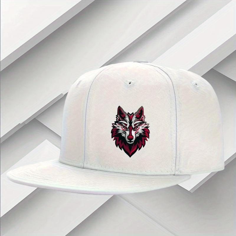 Wolf Head Graphic Flat Brim Cap Polyester Streetwear Style Baseball Hat Unisex Casual Outdoor Accessory