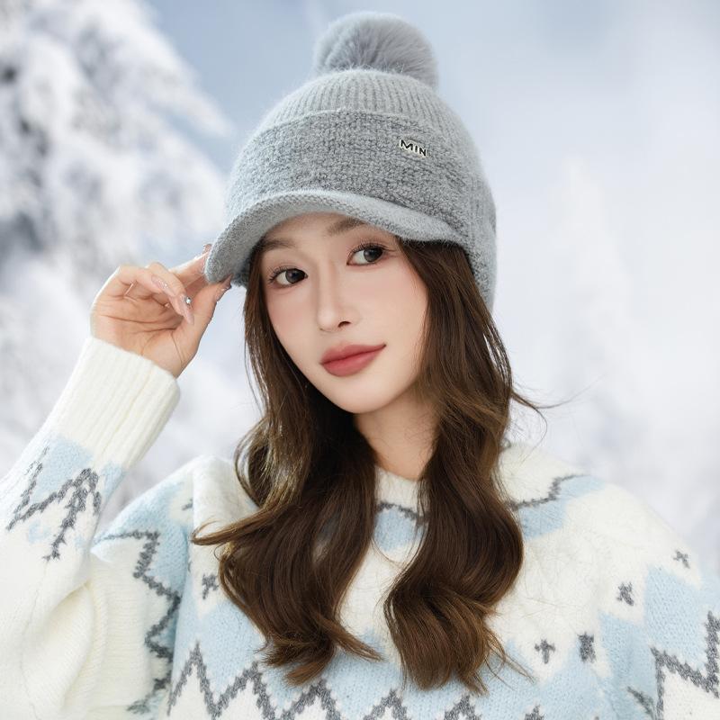Women's Autumn and Winter Casual Plush Warm Cap Cute Hairball Ear Hat Outdoor Cold Hat New
