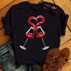 New Women T-Shirt Casual Short Sleeve T Shirt Women's Fashion Rose Red Wine Glass Printed Black T-Shirt Female Tops Tees