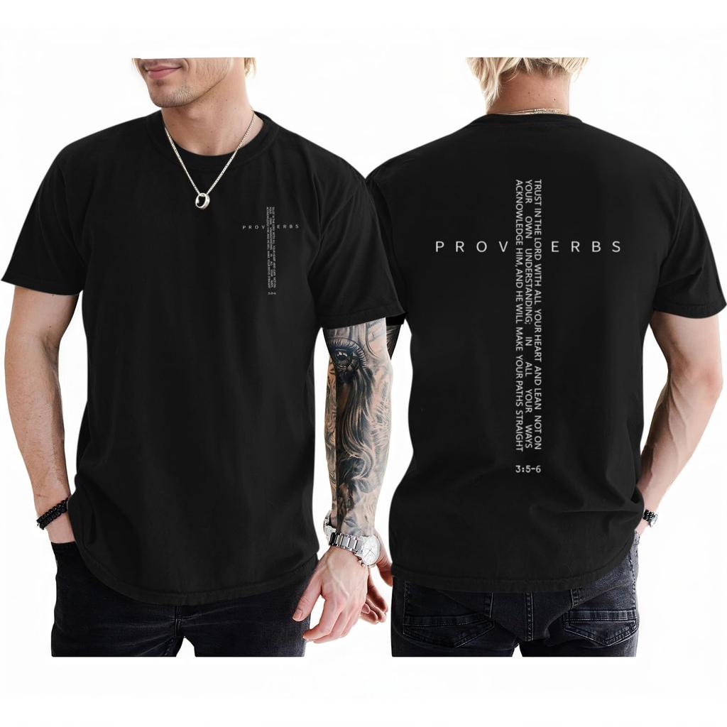 Proverbs 356 TShirt Summer Mens Christian Cross Graphic Tee Minimalist Faith Streetwear Short Sleeve Casual Top