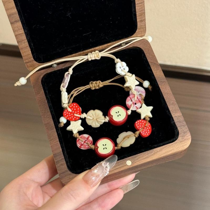 Lovely Apples Bracelet with Brown Cord Fashion Accessory for Girls Parties and Gifts