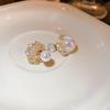 Elegant French Retro Floral Pearl Earrings - Geometric, Versatile, High-End Design for Women