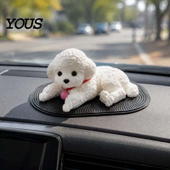 Creative Gifts for Anxiety Cute Puppy Figurine, Car Dashboard Decoration with Anti-Slip Mat, Desktop Stress Reliever Soft TPR Fidget Toy, Automotive