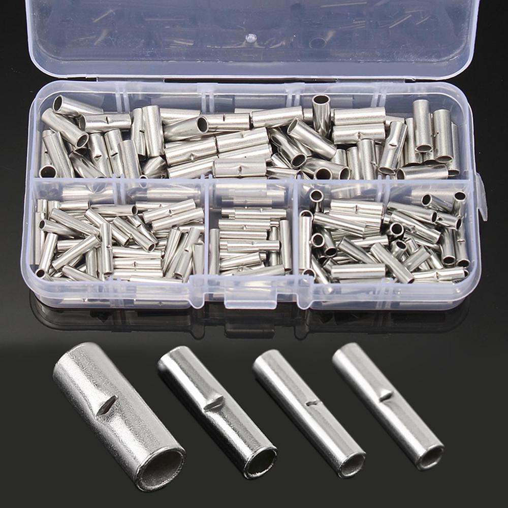 200PCS Box Non Insulated Butt Connectors Uninsulated Electrical Wire Ferrule Cable Crimp Terminals with Storage Case