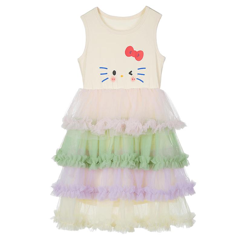 Girls Cartoon Sweet Mesh Cake Dress 140