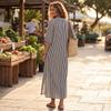 Abito a Righe da Donna con Vestibilità Larga, Collo da Bambola, Manica Lunga, Abbottonatura Frontale, Maxi Abito Lungo Casual per Uso Quotidiano, Ufficio, Viaggio