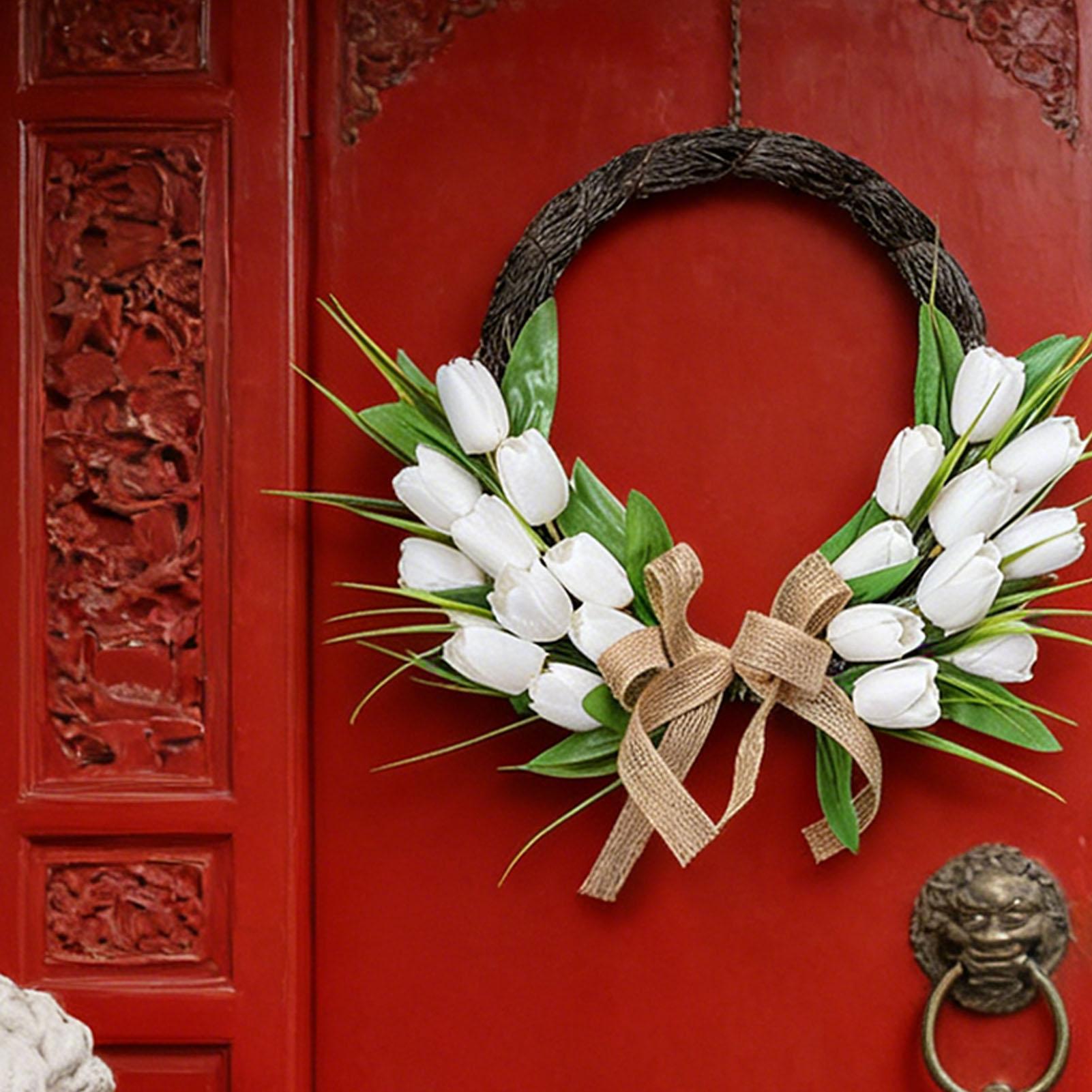 

Spring Wreath for Front Door Artificial Flower Wreath for Indoor Outdoor Wall Festival Home Wedding Decor