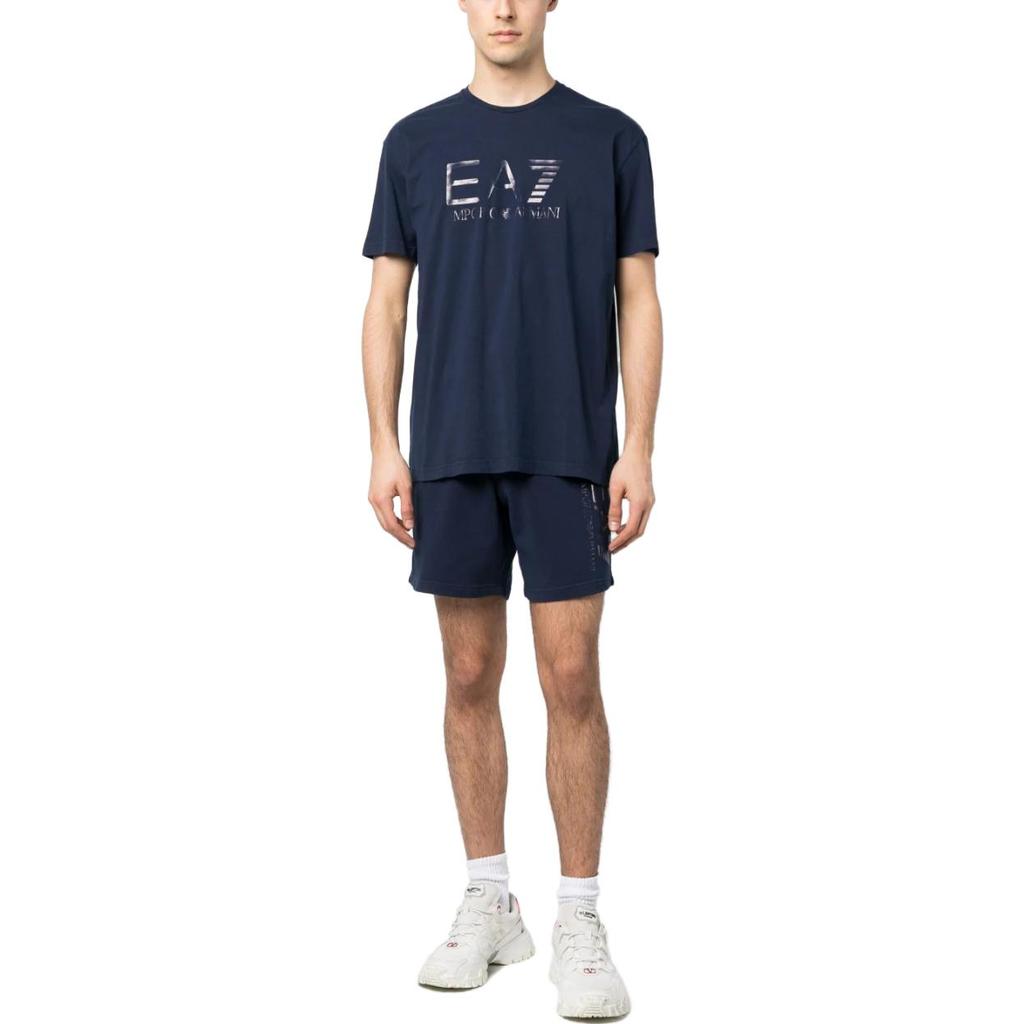 Emporio Armani EA7 SS23 Letter Logo Print Crew Neck Short Sleeve T-Shirt Men tops Navy-Blue 3RUT04-PJLLZ-1554
