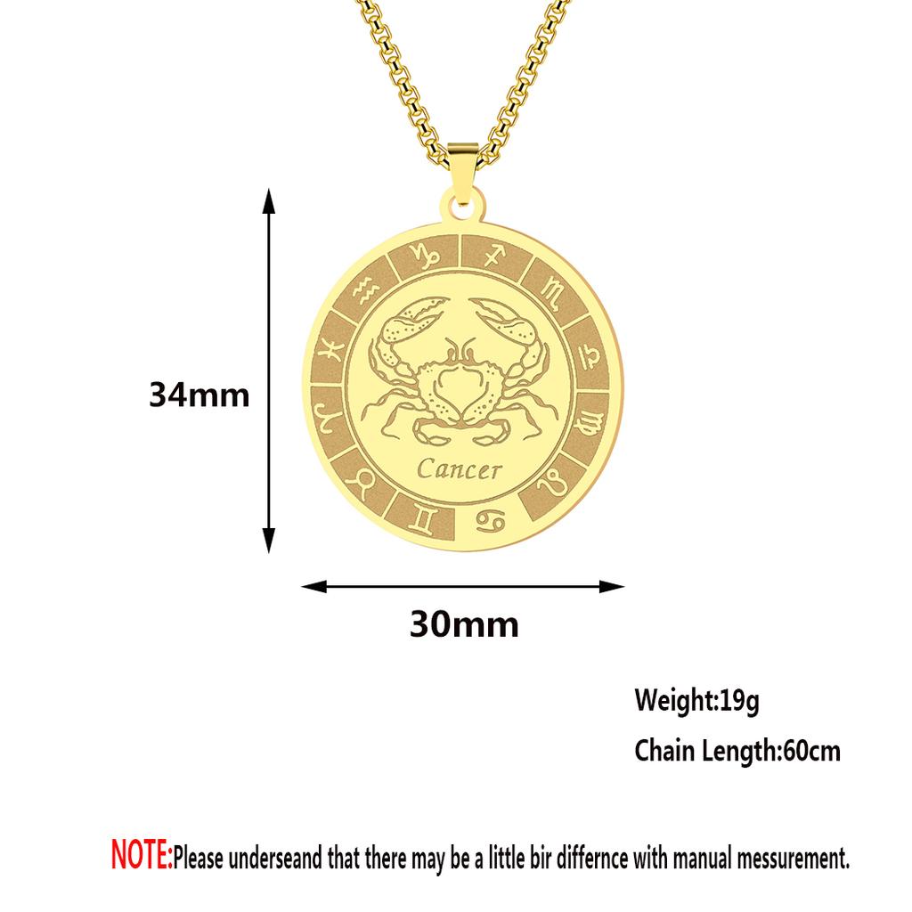 Kinitial Stainless Steel Cancer Zodiac Necklace Pendant for Women Girls Twelve Constellation Chocker Necklaces Jewelry Gift