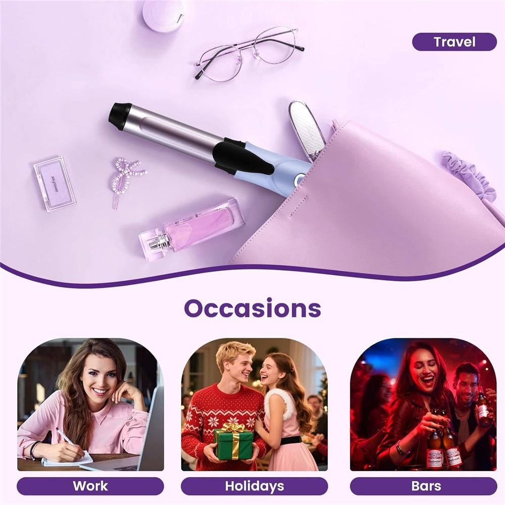Mini wireless curling iron, 20mm portable travel curling clip, three-level temperature adjustment, USB rechargeable, fast heating