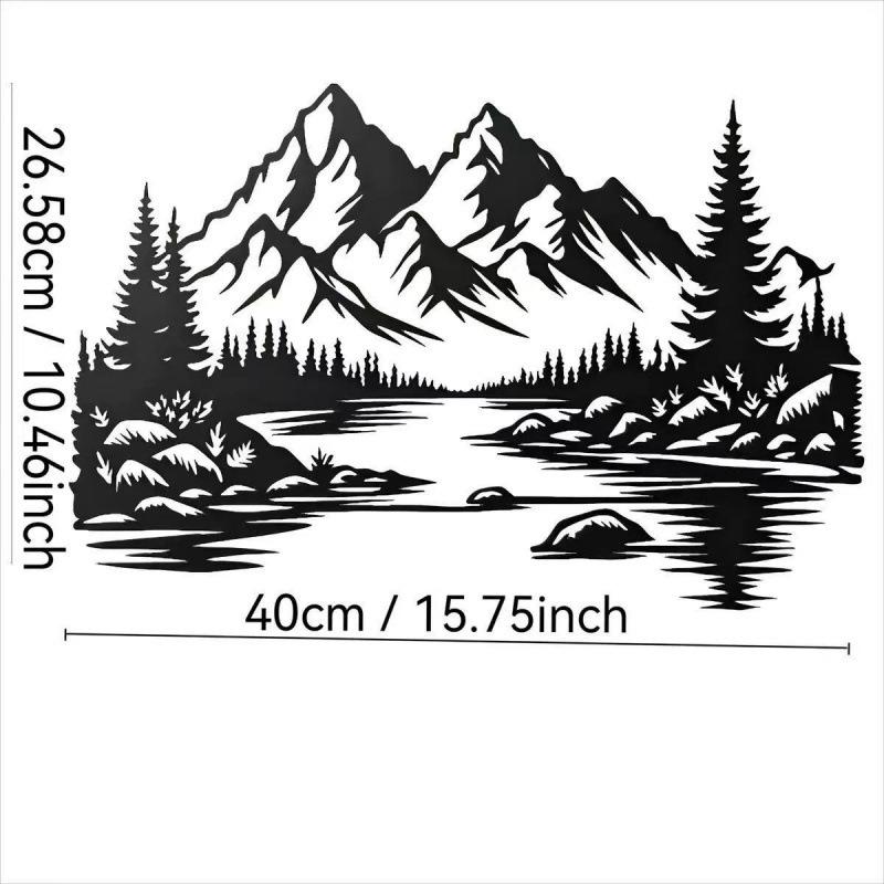 Mountain View Laser-Cut Black Iron Silhouette Wall Decoration