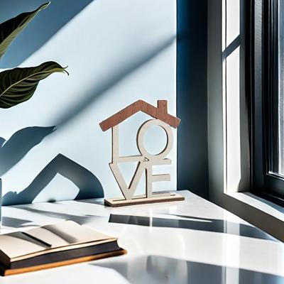 AMOR HOGAR Decoración de Escritorio con Base Habitación Hogar Oficina Sala de Estar Mesa de Madera Centro de Mesa Hueco