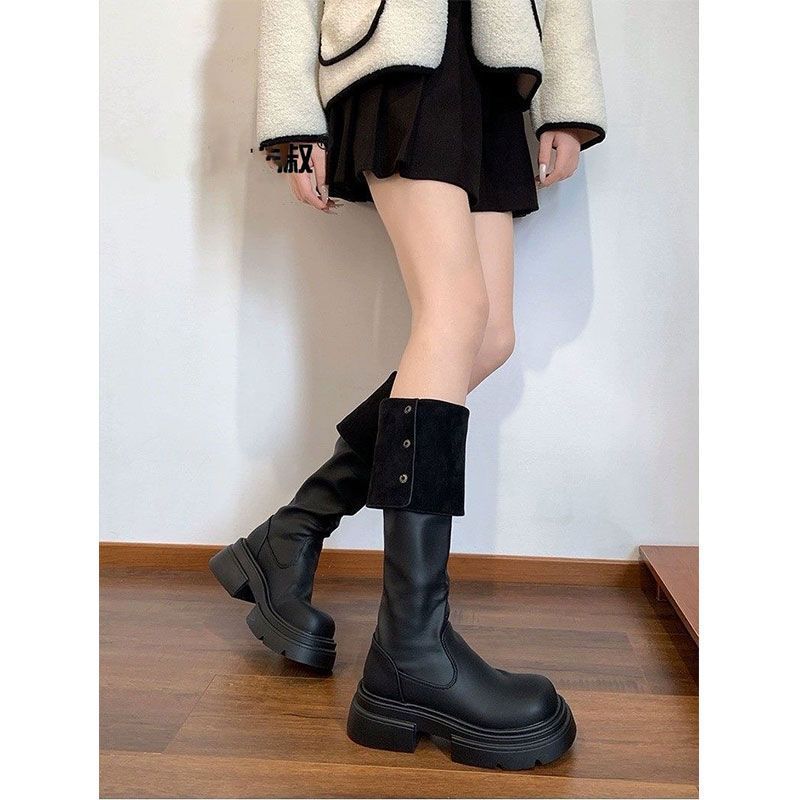 Over-the-knee slim boots 2025 new thick-soled retro boots show height, small men wear autumn knight boots for women