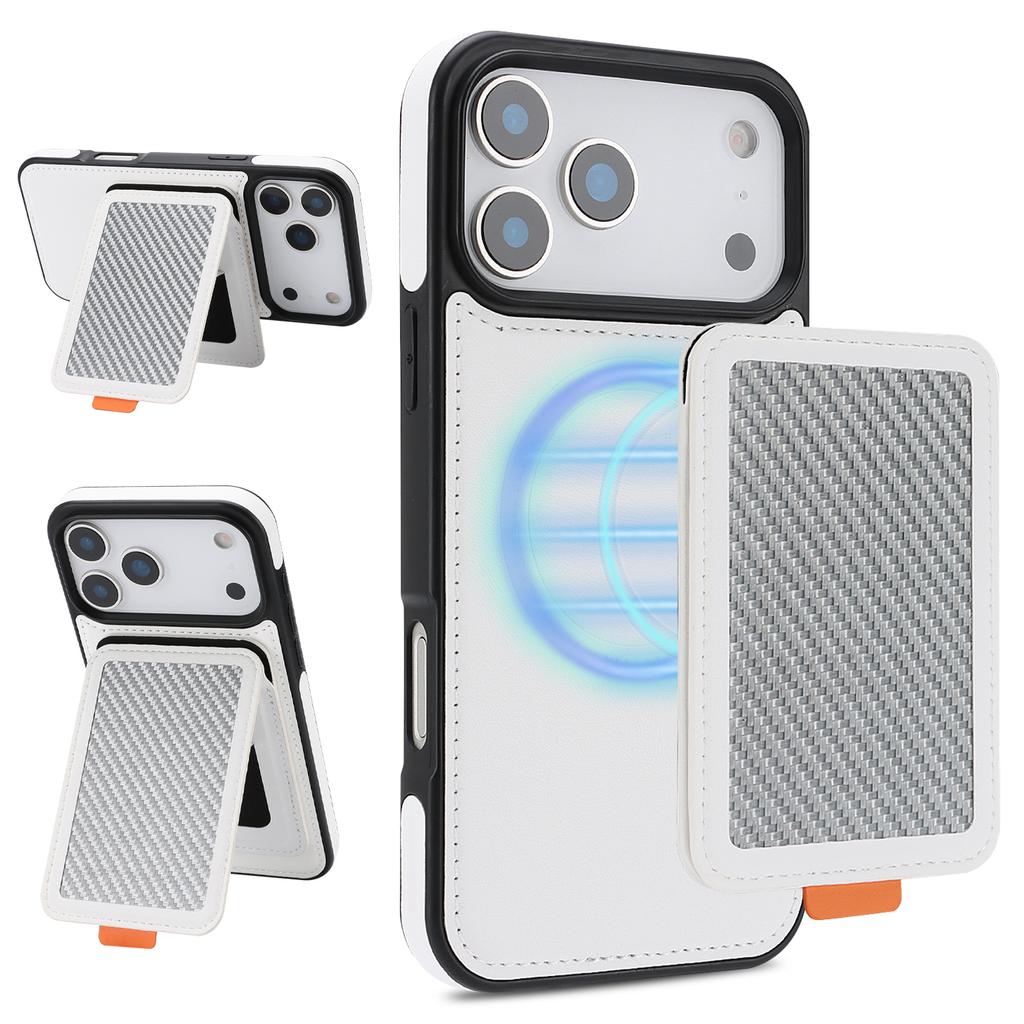2 in 1 Detachable Carbon Fiber Magnetic Cards Solt Case For iPhone 17 Pro Max 16 Plus 15 14 13 12 Shockproof RFID Stand Cover