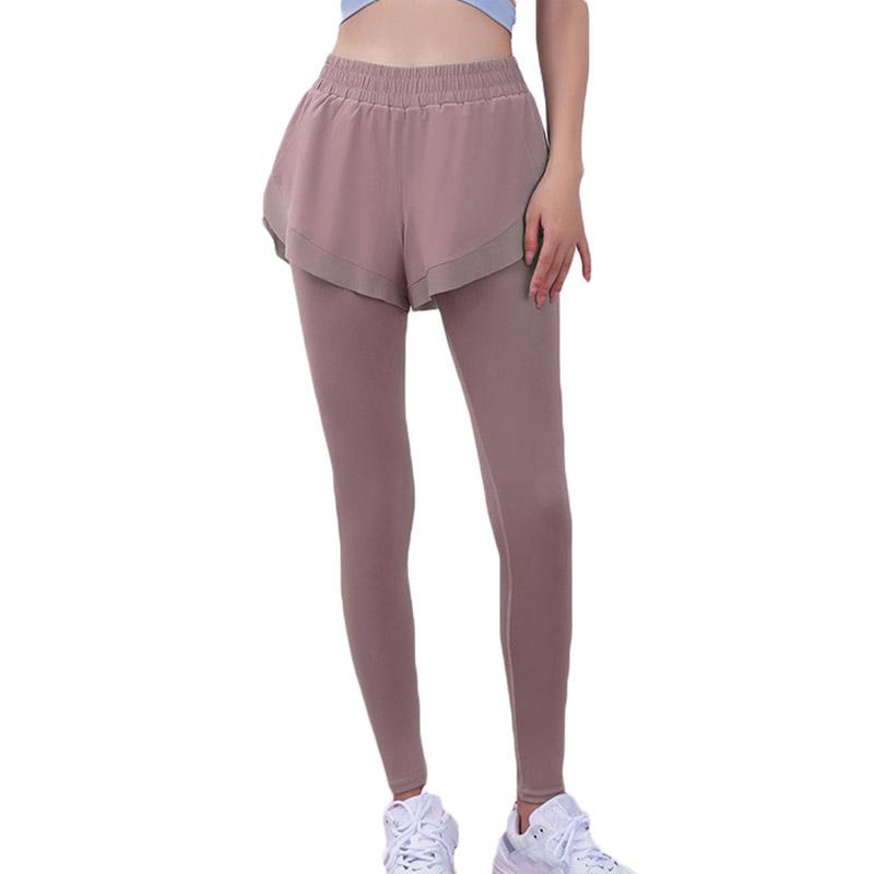 Leggings de yoga falși cu talie înaltă pentru femei, 2 bucăți, pentru fitness, subțire, pentru ridicarea fundului, pantaloni de yoga pentru sport, elastic, îmbrăcăminte strânsă