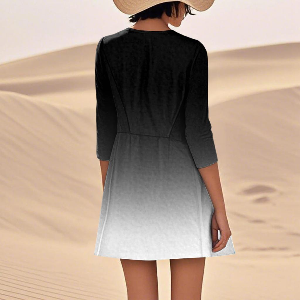 Rochie Casual Largă de Modă Imprimată cu Mâneci 3/4 pentru Femei