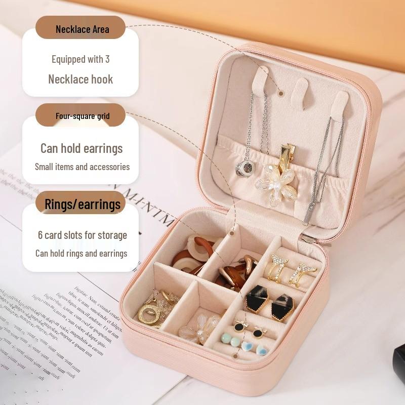 Compact Travel Jewelry Organizer for Ear Studs, Rings, Necklaces, Earrings, and Bracelets