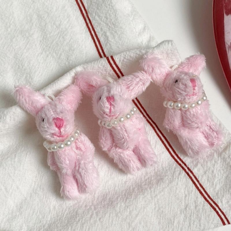 Cartoon Rabbit Phone Charm with Pearls Necklace PP Cotton Texture Suitable for Jewelry Accessories and Gift Decoration